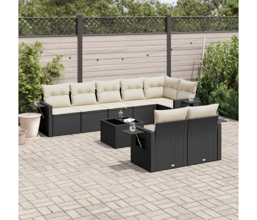 vidaXL 9-daļīgs dārza dīvāna komplekts, matrači, melna PE rotangpalma