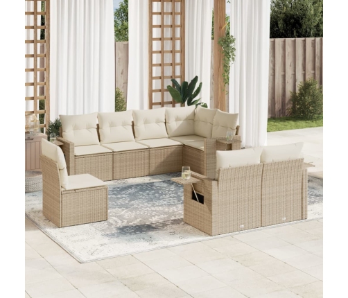 vidaXL 8-daļīgs dārza dīvāna komplekts, matrači, bēša PE rotangpalma