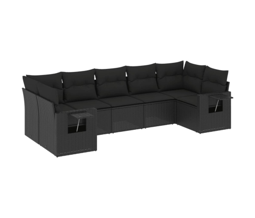vidaXL 7-daļīgs dārza dīvāna komplekts ar matračiem, melna PE