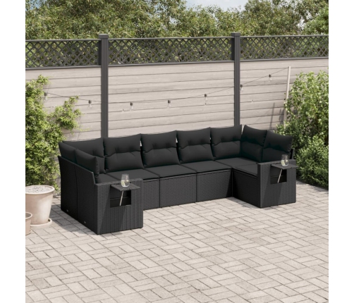 vidaXL 7-daļīgs dārza dīvāna komplekts ar matračiem, melna PE