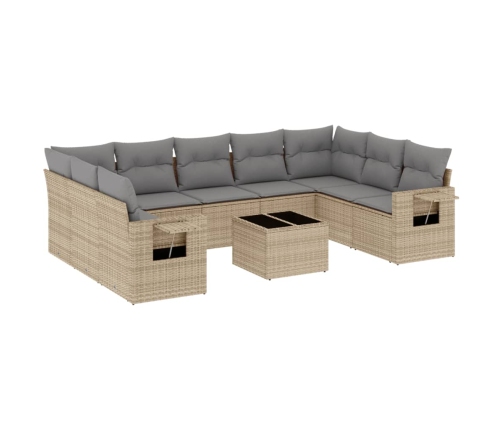 vidaXL 10-daļīgs dārza dīvāna komplekts, matrači, bēša PE rotangpalma