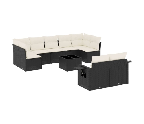 vidaXL 10-daļīgs dārza dīvāna komplekts, matrači, melna PE rotangpalma