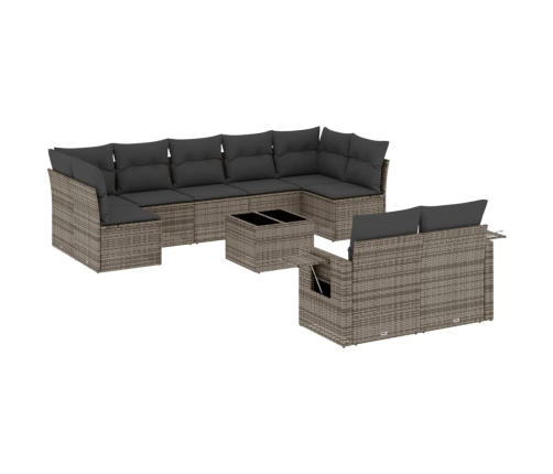 vidaXL 10-daļīgs dārza dīvāna komplekts ar matračiem, pelēks PE pinums