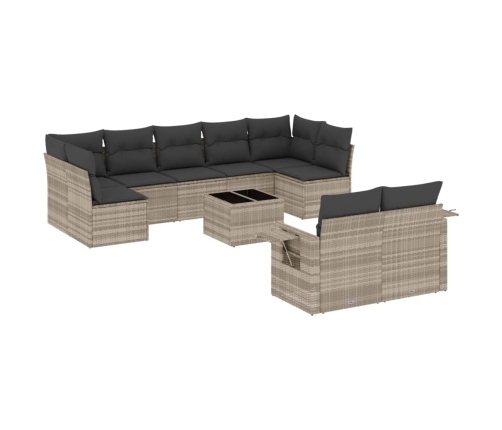 vidaXL 10-daļīgs dārza dīvāna komplekts ar matračiem, pelēka PE pinums