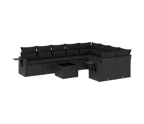vidaXL 10-daļīgs dārza dīvāna komplekts, matrači, melna PE rotangpalma