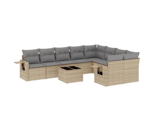 vidaXL 10-daļīgs dārza dīvāna komplekts, matrači, bēša PE rotangpalma