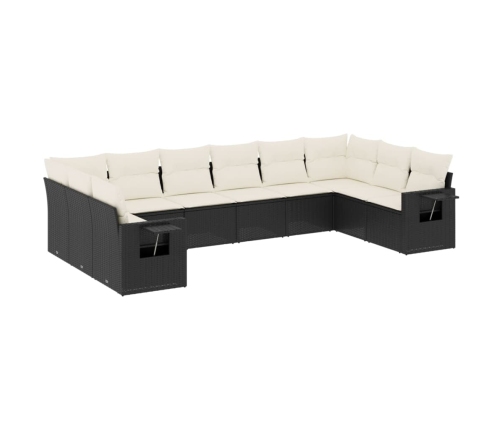 vidaXL 10-daļīgs dārza dīvāna komplekts, matrači, melna PE rotangpalma