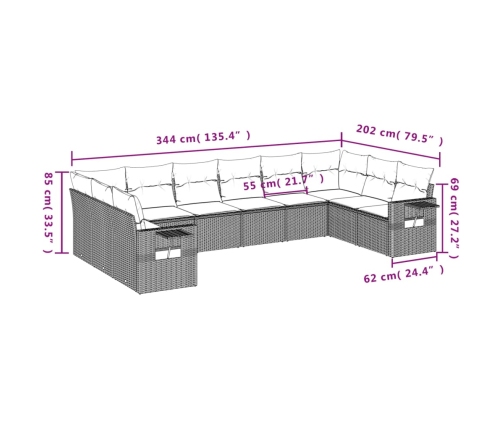 10-Daļīgs Dārza Dīvāna Komplekts, Matrači, Bēša Pe Rotangpalma Vidaxl