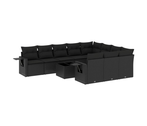 vidaXL 11-daļīgs dārza dīvāna komplekts, matrači, melna PE rotangpalma