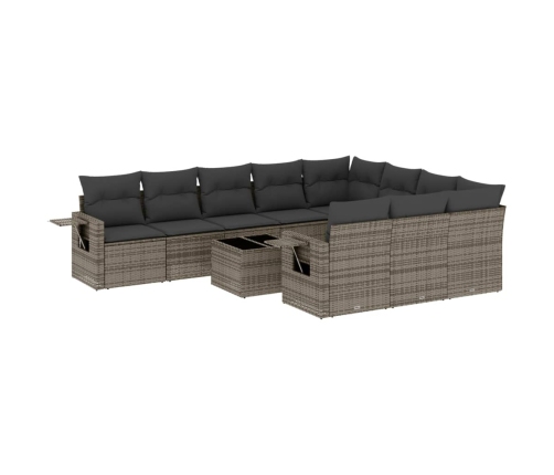 vidaXL 11-daļīgs dārza dīvāna komplekts ar matračiem, pelēks PE pinums