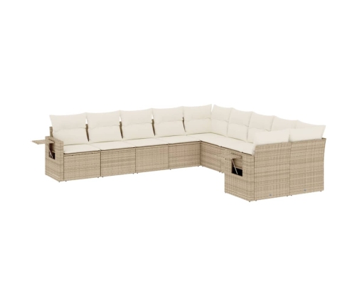 vidaXL 10-daļīgs dārza dīvāna komplekts, matrači, bēša PE rotangpalma