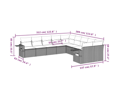 10-Daļīgs Dārza Dīvāna Komplekts, Matrači, Bēša Pe Rotangpalma Vidaxl