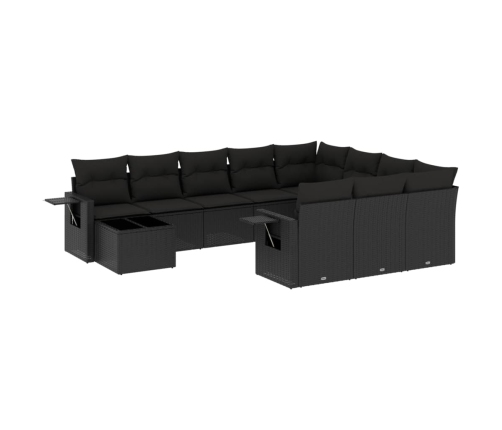 vidaXL 11-daļīgs dārza dīvāna komplekts, matrači, melna PE rotangpalma