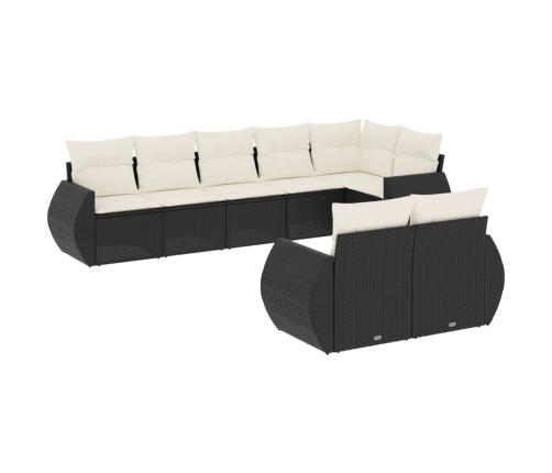 vidaXL 8-daļīgs dārza dīvāna komplekts, matrači, melna PE rotangpalma