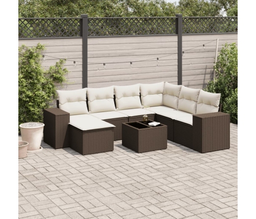 vidaXL 8-daļīgs dārza dīvānu komplekts, matrači, brūna PE rotangpalma