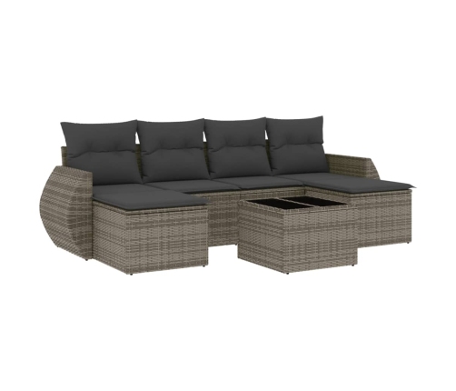 vidaXL 7-daļīgs dārza dīvāna komplekts, matrači, pelēka PE rotangpalma