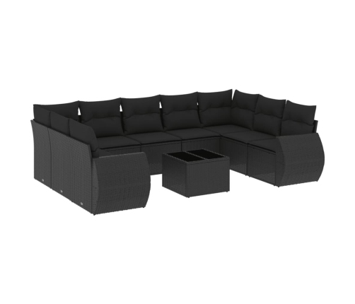 vidaXL 10-daļīgs dārza dīvāna komplekts, matrači, melna PE rotangpalma