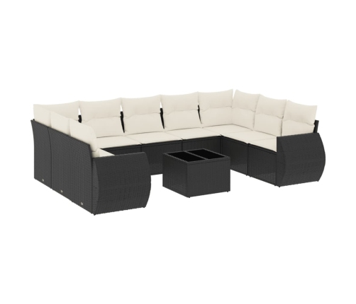 vidaXL 10-daļīgs dārza dīvāna komplekts, matrači, melna PE rotangpalma