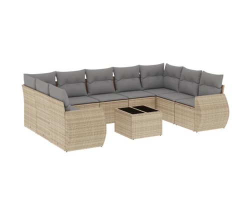 vidaXL 10-daļīgs dārza dīvāna komplekts, matrači, bēša PE rotangpalma