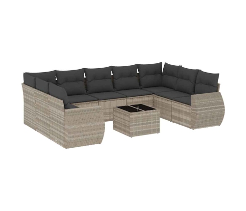 vidaXL 10-daļīgs dārza dīvāna komplekts ar matračiem, pelēka PE pinums