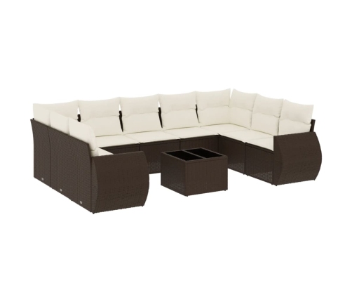 vidaXL 10-daļīgs dārza dīvāna komplekts, matrači, brūna PE rotangpalma