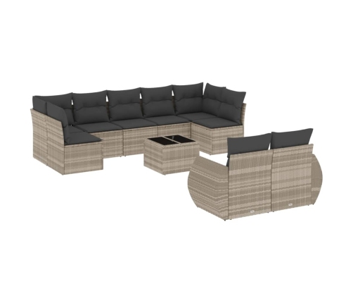 vidaXL 10-daļīgs dārza dīvāna komplekts ar matračiem, pelēka PE pinums