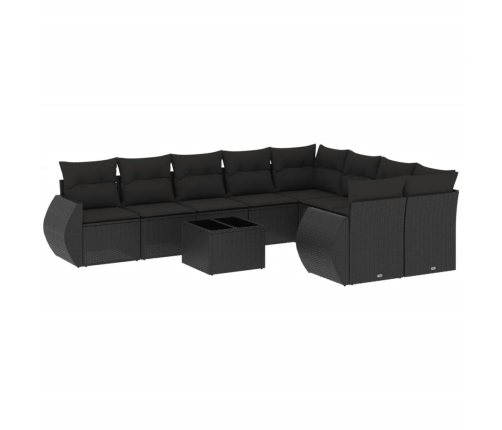vidaXL 10-daļīgs dārza dīvāna komplekts, matrači, melna PE rotangpalma