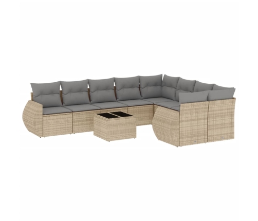 vidaXL 10-daļīgs dārza dīvāna komplekts, matrači, bēša PE rotangpalma