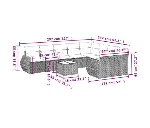 10-Daļīgs Dārza Dīvāna Komplekts Ar Matračiem, Pelēks Pe Pinums Vidaxl