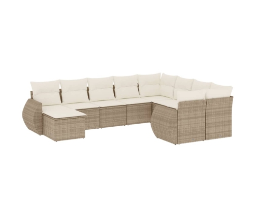 vidaXL 10-daļīgs dārza dīvāna komplekts, matrači, bēša PE rotangpalma