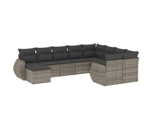 vidaXL 10-daļīgs dārza dīvāna komplekts ar matračiem, pelēks PE pinums