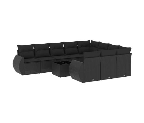 vidaXL 11-daļīgs dārza dīvāna komplekts, matrači, melna PE rotangpalma
