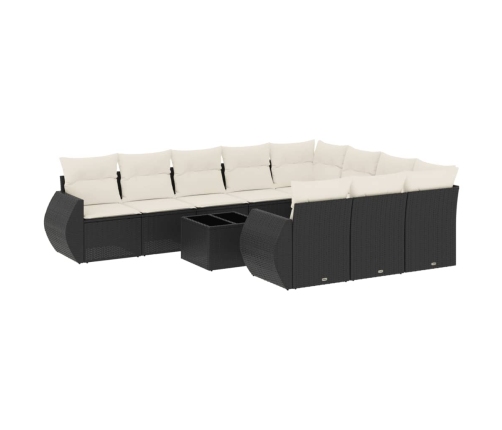 vidaXL 11-daļīgs dārza dīvāna komplekts, matrači, melna PE rotangpalma