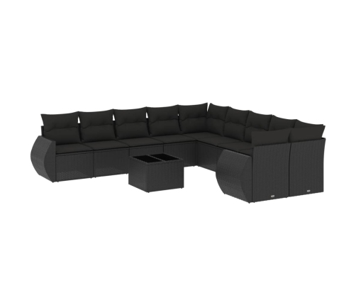 vidaXL 11-daļīgs dārza dīvāna komplekts, matrači, melna PE rotangpalma