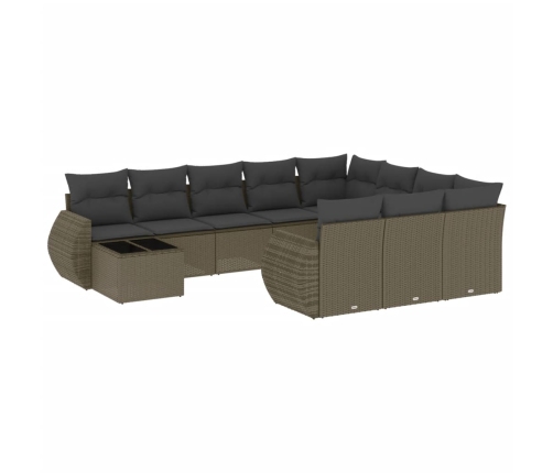 11-Daļīgs Dārza Dīvāna Komplekts Ar Matračiem, Pelēka Pe Pinums Vidaxl