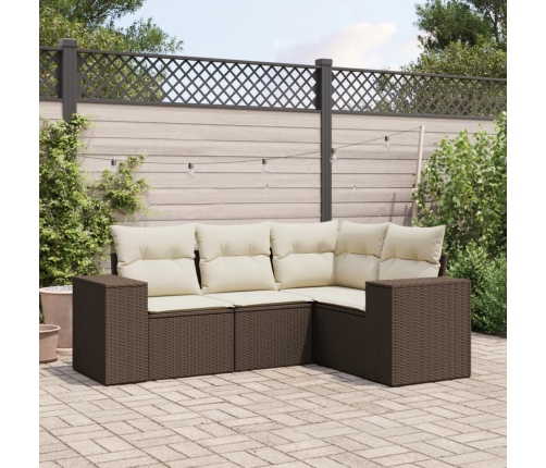 vidaXL 4-daļīgs dārza dīvānu komplekts, matrači, brūna PE rotangpalma