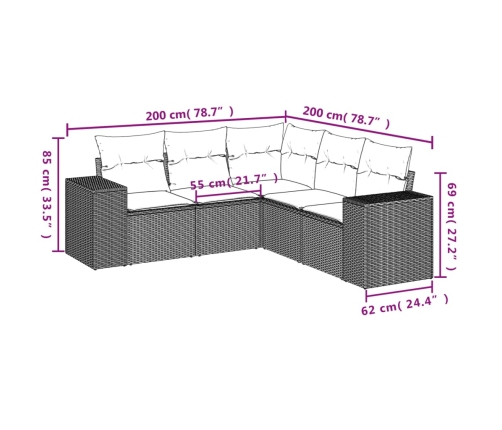vidaXL 5-daļīgs dārza dīvāna komplekts, matrači, bēša PE rotangpalma