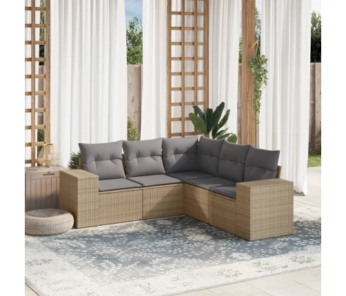 vidaXL 5-daļīgs dārza dīvāna komplekts, matrači, bēša PE rotangpalma