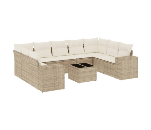 vidaXL 10-daļīgs dārza dīvāna komplekts, matrači, bēša PE rotangpalma