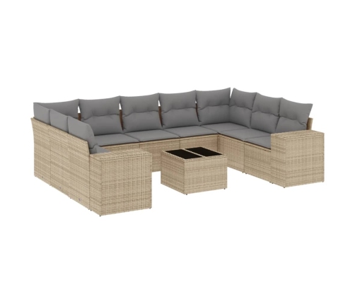 vidaXL 10-daļīgs dārza dīvāna komplekts, matrači, bēša PE rotangpalma