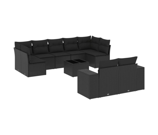 vidaXL 10-daļīgs dārza dīvāna komplekts, matrači, melna PE rotangpalma