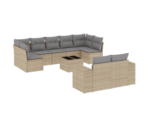 vidaXL 10-daļīgs dārza dīvāna komplekts, matrači, bēša PE rotangpalma