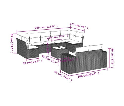 vidaXL 10-daļīgs dārza dīvāna komplekts, matrači, bēša PE rotangpalma