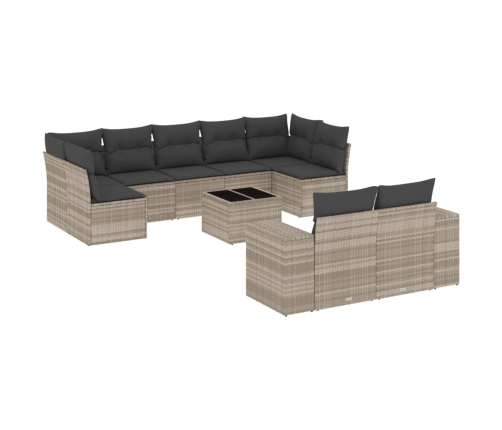 vidaXL 10-daļīgs dārza dīvāna komplekts ar matračiem, pelēka PE pinums