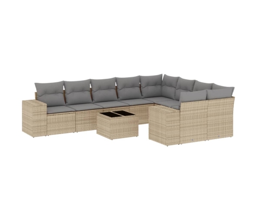 vidaXL 10-daļīgs dārza dīvāna komplekts, matrači, bēša PE rotangpalma