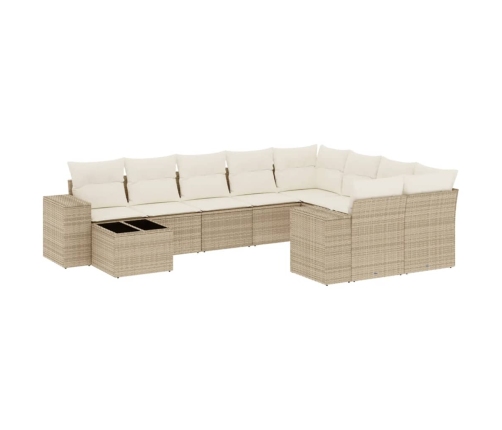 vidaXL 10-daļīgs dārza dīvāna komplekts, matrači, bēša PE rotangpalma