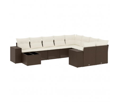 vidaXL 10-daļīgs dārza dīvāna komplekts, matrači, brūna PE rotangpalma