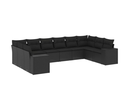 vidaXL 10-daļīgs dārza dīvāna komplekts, matrači, melna PE rotangpalma