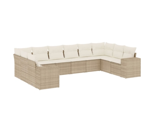 vidaXL 10-daļīgs dārza dīvāna komplekts, matrači, bēša PE rotangpalma