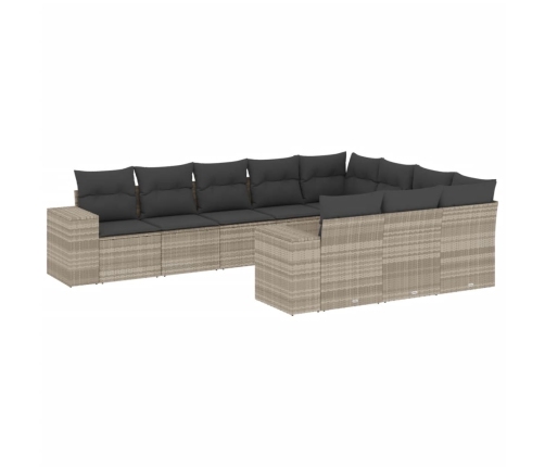 vidaXL 10-daļīgs dārza dīvāna komplekts ar matračiem, pelēka PE pinums